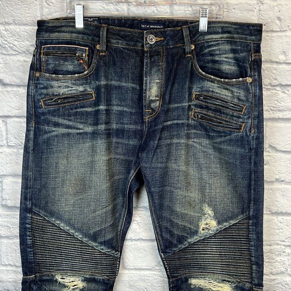 Cult of Individuality Men Rebel Cargo Zip Moto Straight Denim Jeans 38x34 (39X31 - Picture 6 of 16